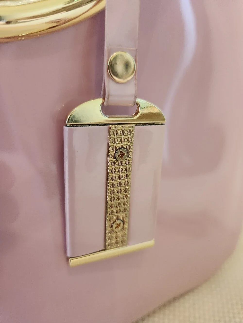 Pink Patent Leather Satchel Gold Ring Top Handle Crossbody Bag Structured Purse - Picture 15 of 16